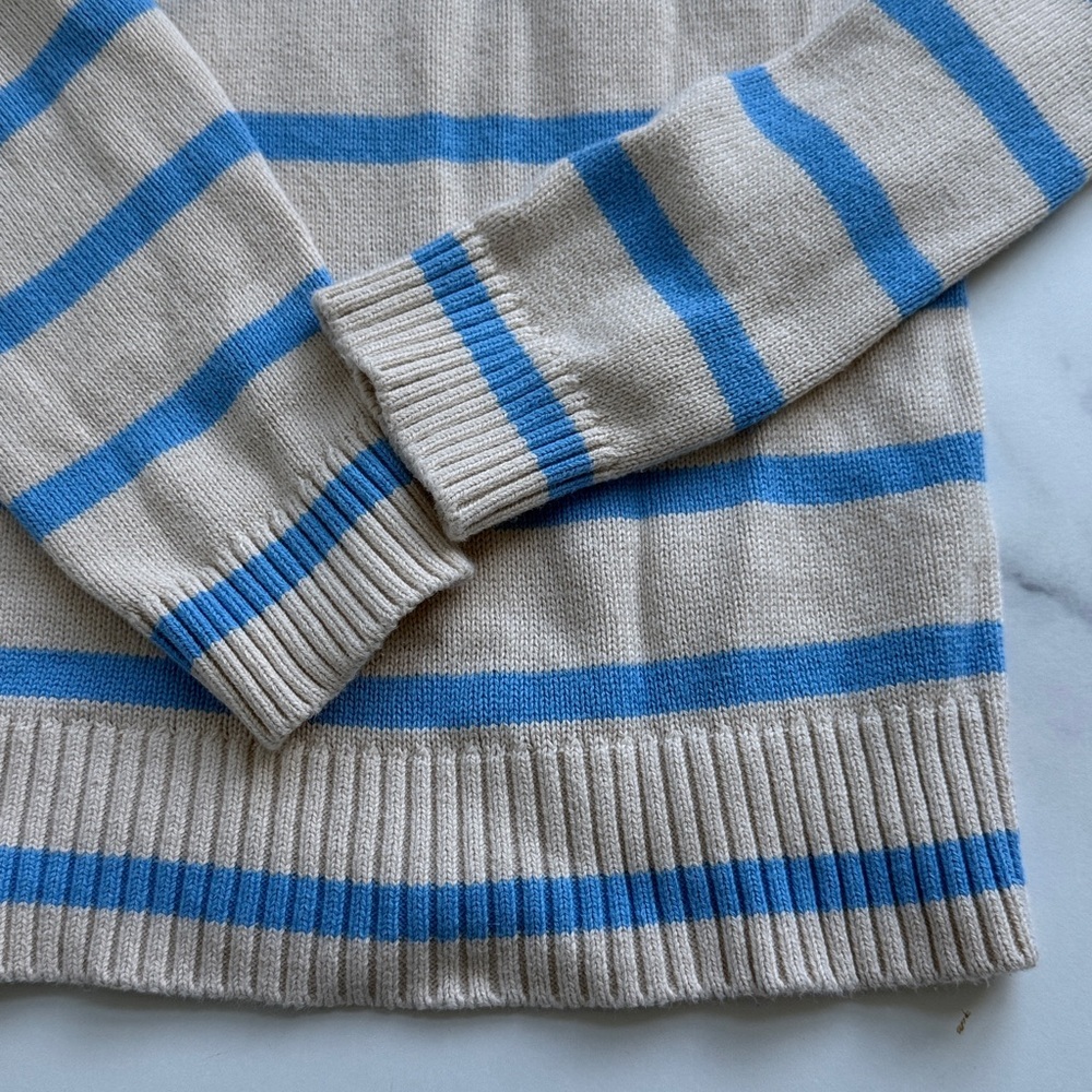 J. Crew Factory Blue Striped Half Zip Pullover Sweater Size Small Oversized - Picture 8 of 11